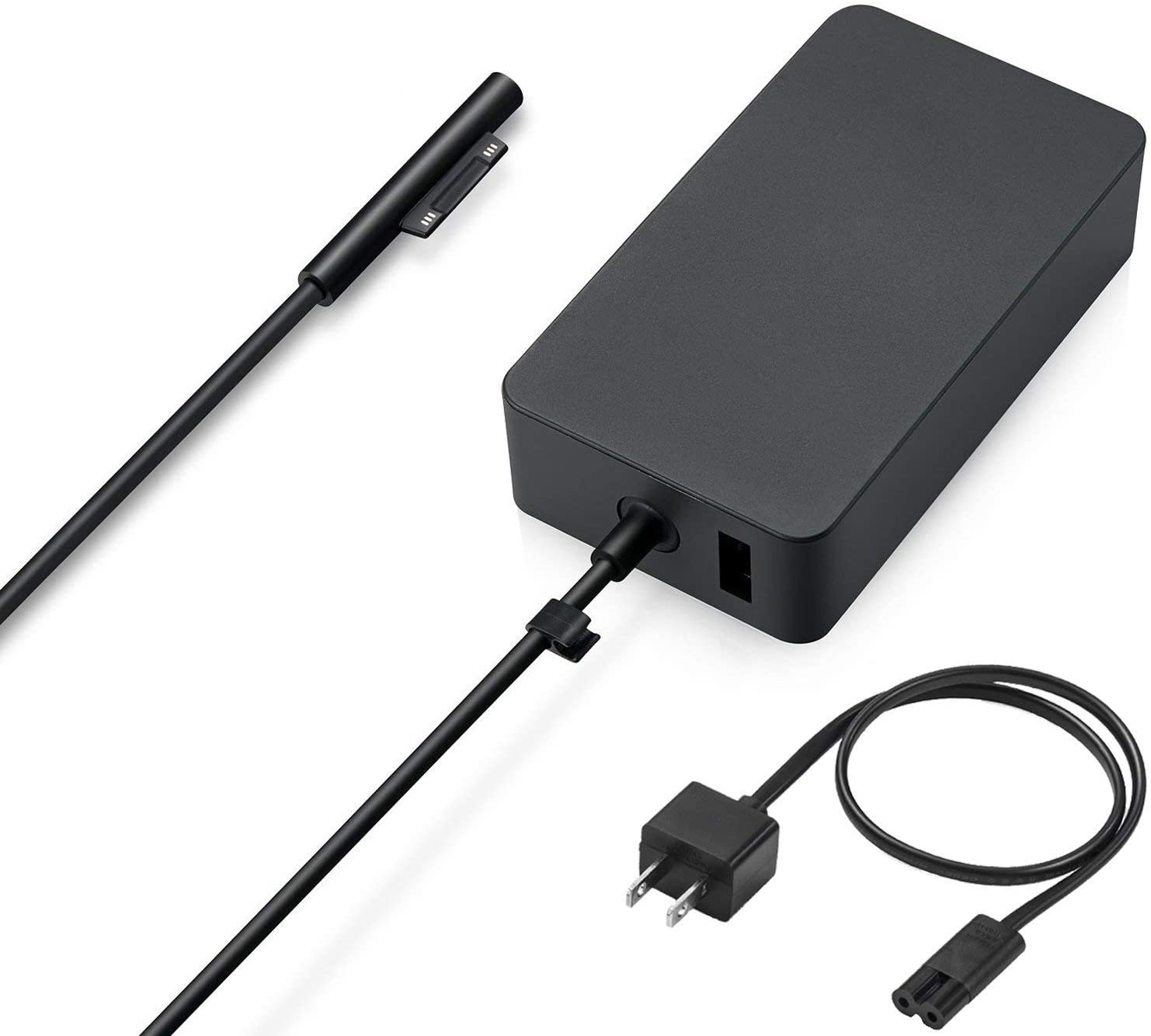 <b>Surface Pro充电器，新的Surface Pro充电器，44W 15V 2.58A，兼容Microsoft Surface Pro 3，Pro 4，Pro 5，Pro 6，Surface Laptop 1/2，Surface Book＆Surface Go，带有5V 1A USB（6.2Ft，黑色的）</b>